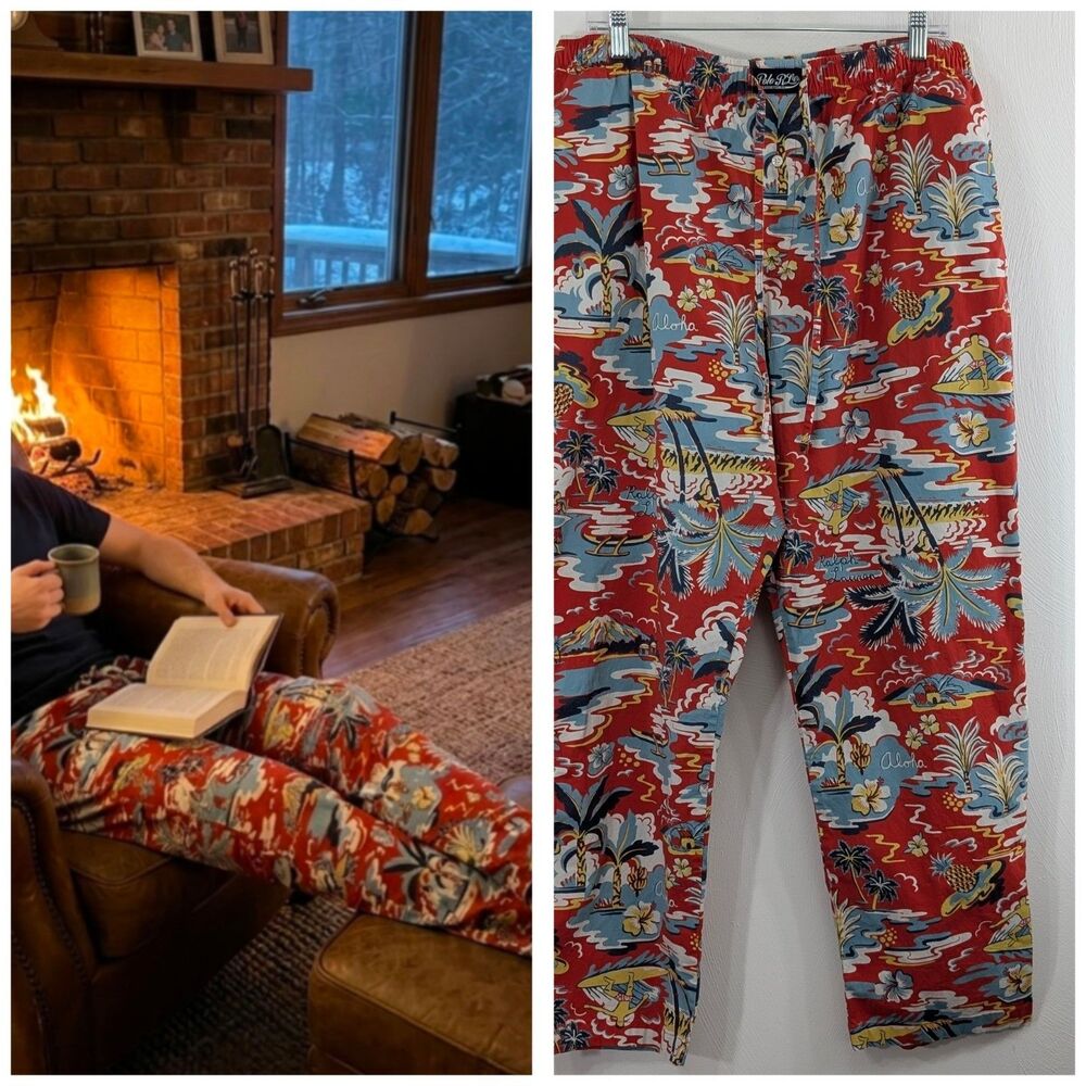 New Polo Ralph Lauren Mens XL Lounge/Sleep Pants Hawaiian Aloha Print Pockets